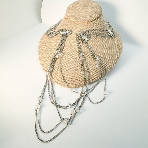 Vintage Multi-Strand Chain and Crystal Statement Necklace - Boho Glam - Picture 6 of 10